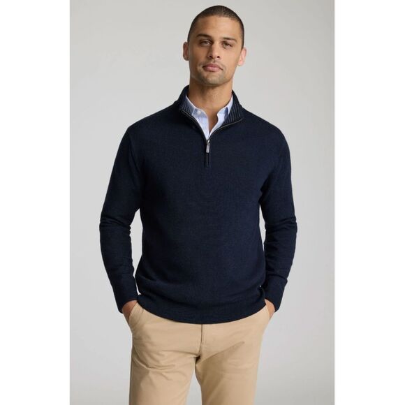 UNTUCKit navy merino wool 1/4 zip sweater - L - Picture 1 of 8